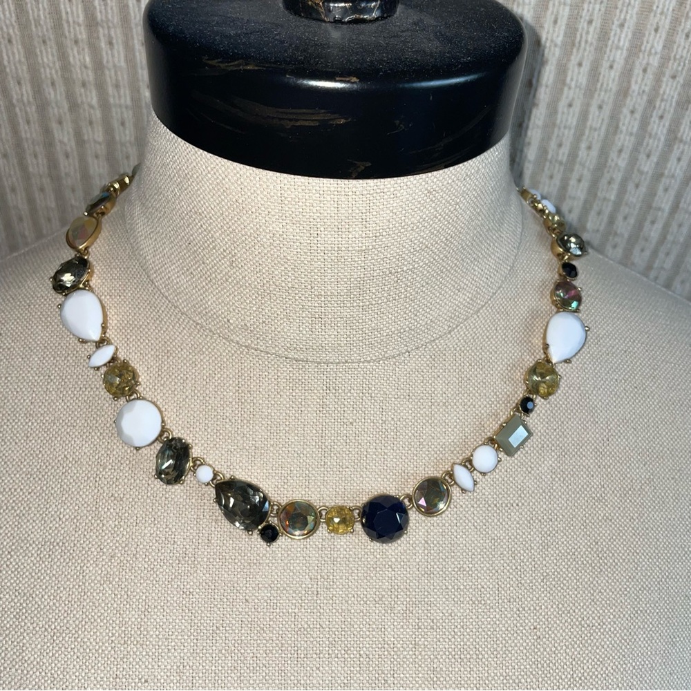 J Crew Statement Necklace Aurora Borealis Mixed Crystal Stone Asymmetrical Shape